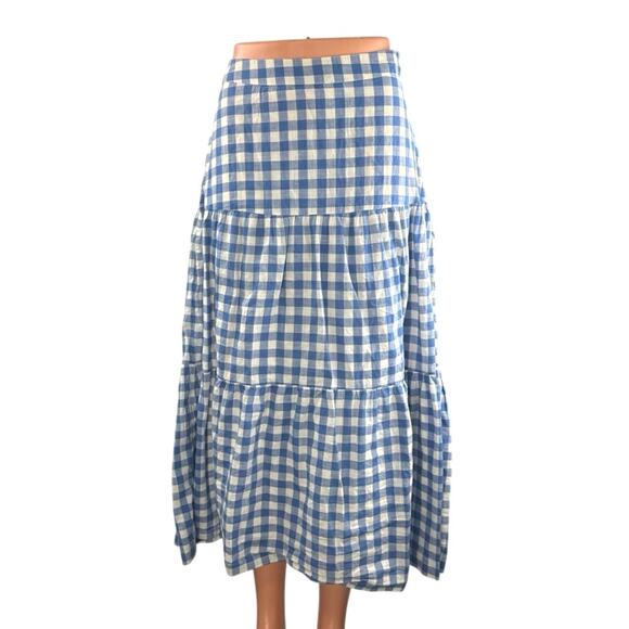 GAP Dresses & Skirts - GAP Women's White Blue Gingham Check Tiered Summer Maxi Flare A-Line Skirt Sz 2P